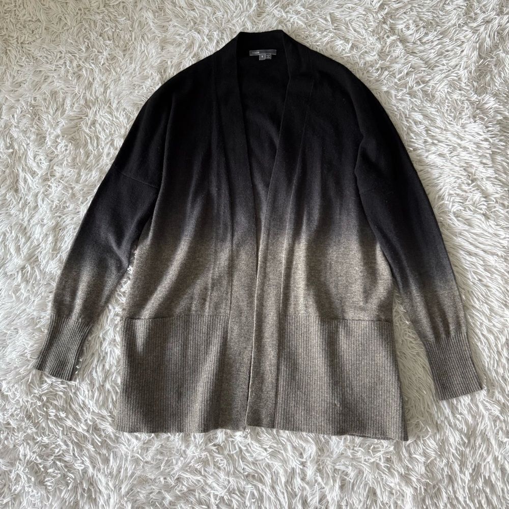 Vince Wool and Cashmere Black to Gray Ombre Gradient Open Drape Cardigan Size S - Picture 4 of 6